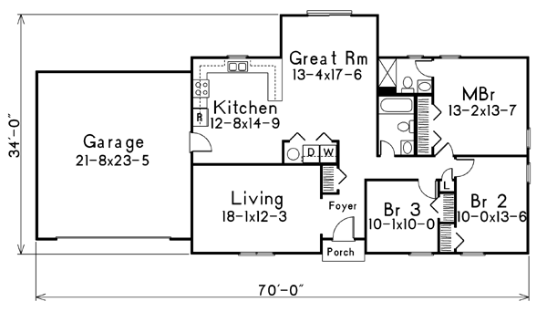One-Story Ranch Level One of Plan 86907