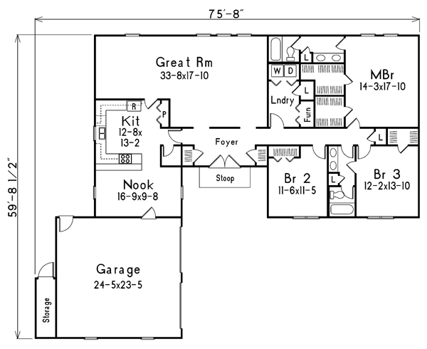 One-Story Ranch Level One of Plan 86923