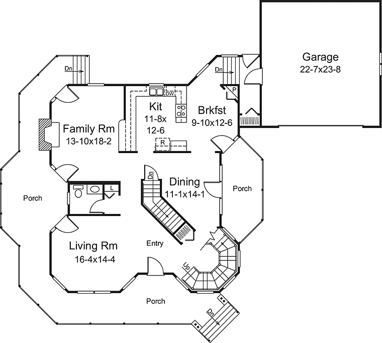 Country Farmhouse Victorian Level One of Plan 86939