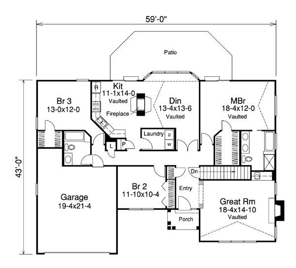 Bungalow Country Ranch Traditional Level One of Plan 86975