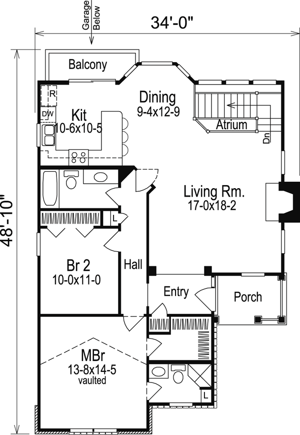 Cabin Cottage Country Ranch Level One of Plan 86986