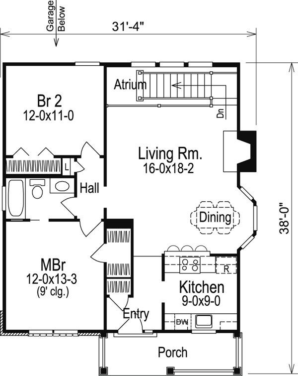 Cabin Cottage Country Ranch Level One of Plan 86987