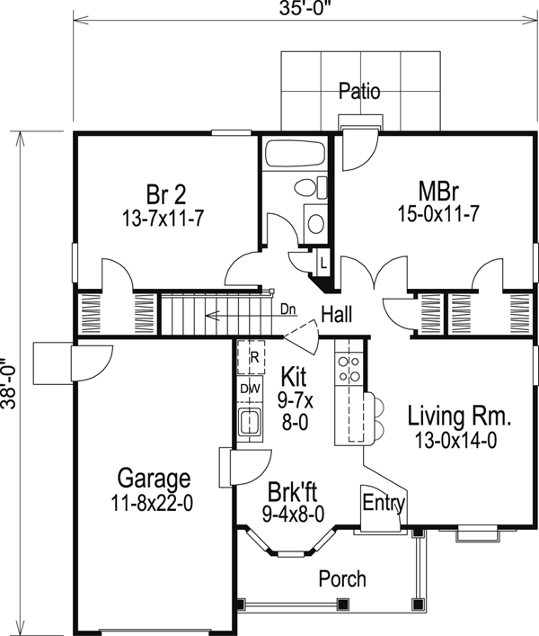 Cabin Cottage Country Ranch Traditional Level One of Plan 86989