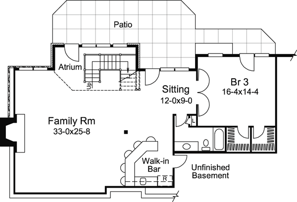 Country European Ranch Lower Level of Plan 86996