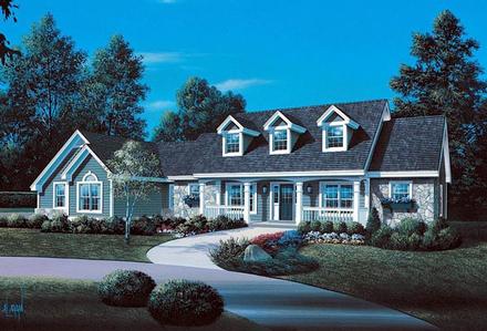 Cape Cod Country Ranch Southern Traditional Elevation of Plan 86998