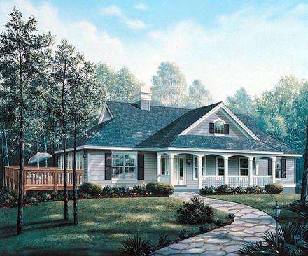 Cape Cod Country Ranch Southern Traditional Elevation of Plan 86999