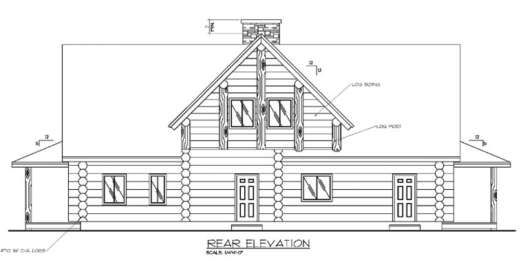 Contemporary Log Rear Elevation of Plan 87005