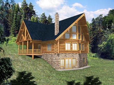 Contemporary Log Elevation of Plan 87008