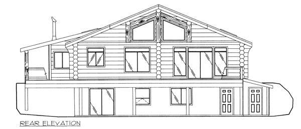 Contemporary Log Rear Elevation of Plan 87015