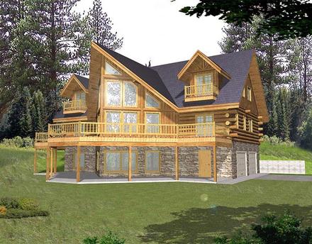 Contemporary Log Elevation of Plan 87022