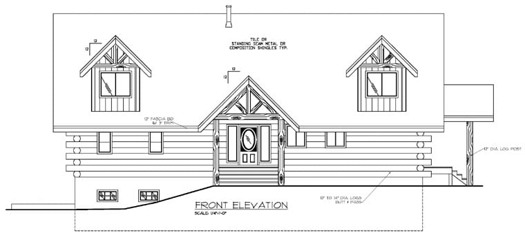 Contemporary Log Rear Elevation of Plan 87022