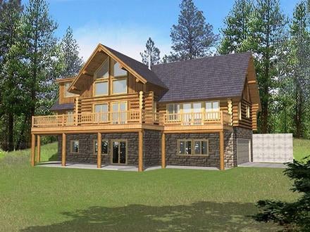 Contemporary Log Elevation of Plan 87029