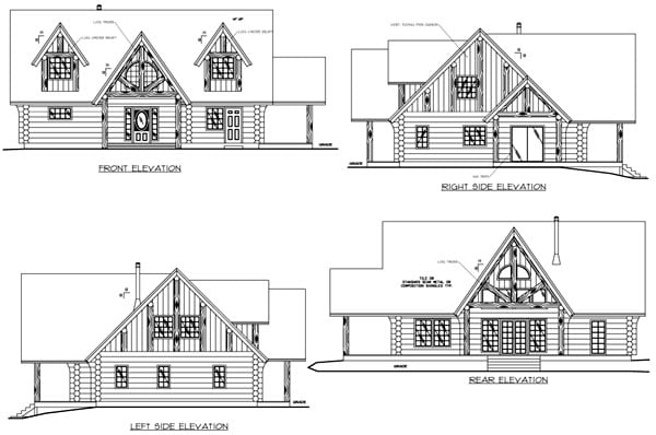 Log Rear Elevation of Plan 87066