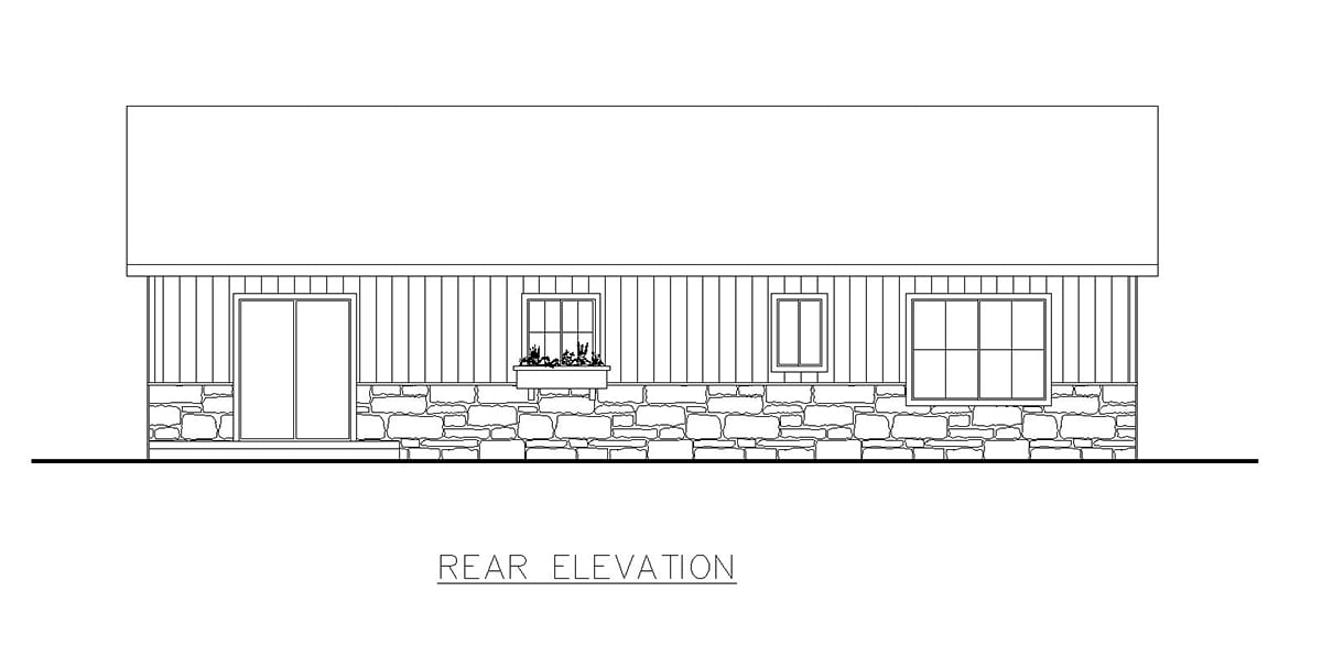 Ranch Rear Elevation of Plan 87093