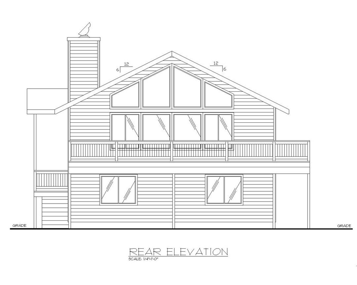 One-Story Ranch Rear Elevation of Plan 87124