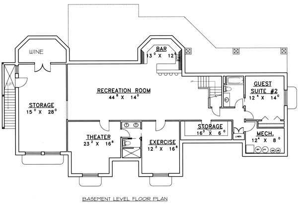 Contemporary Traditional Lower Level of Plan 87136