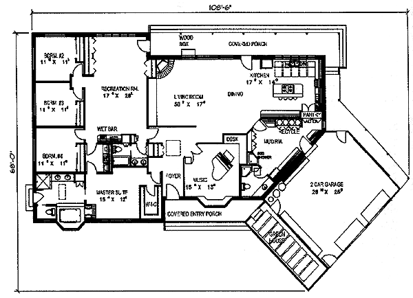 One-Story Ranch Level One of Plan 87139