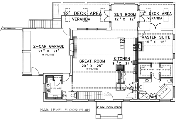 One-Story Ranch Level One of Plan 87158