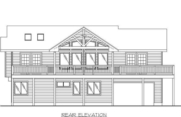 One-Story Rear Elevation of Plan 87173