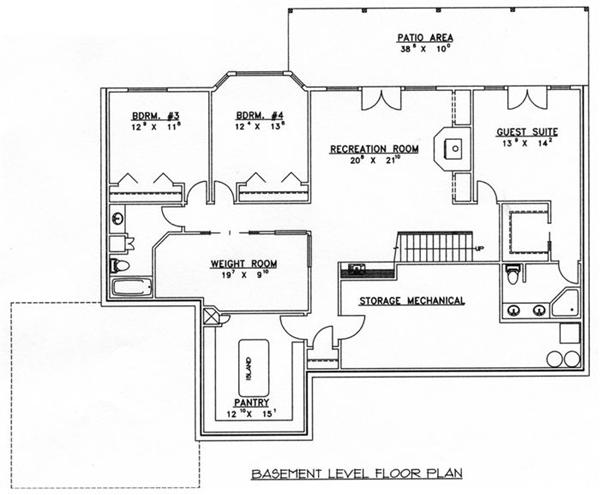 Contemporary One-Story Lower Level of Plan 87179