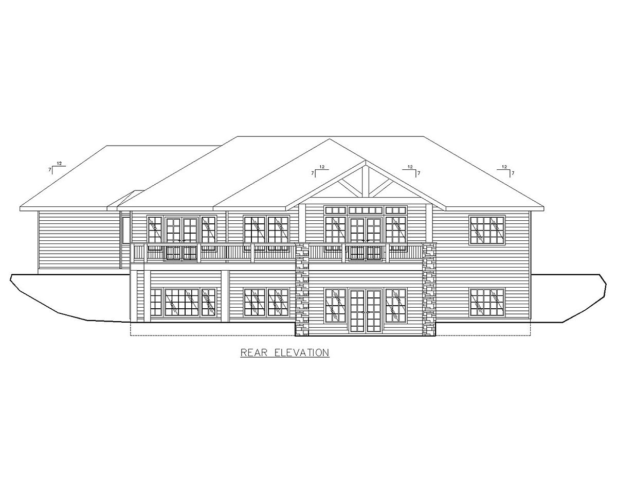 One-Story Ranch Rear Elevation of Plan 87181