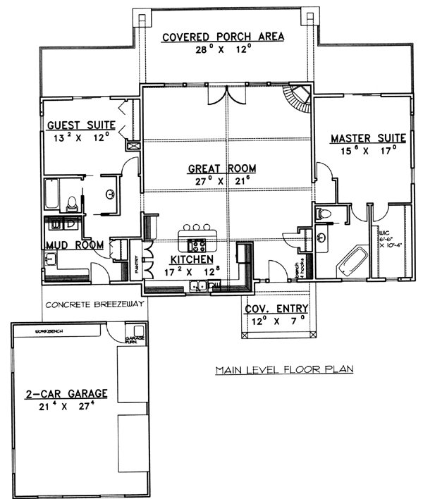 One-Story Ranch Level One of Plan 87196