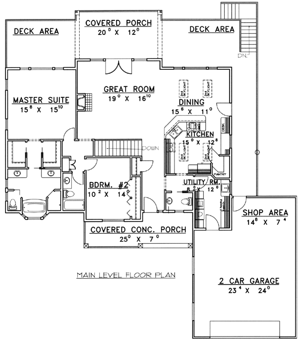 One-Story Ranch Level One of Plan 87200