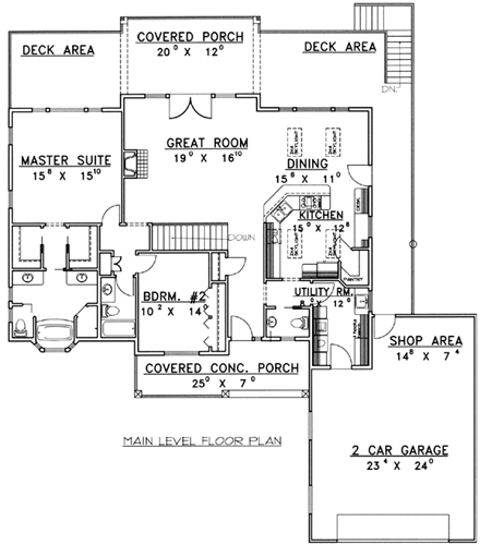 One-Story, Ranch House Plan 87200 with 4 Beds, 4 Baths, 2 Car Garage First Level Plan