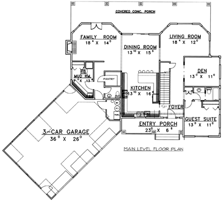 Country House Plan 87202 with 4 Beds, 4 Baths, 3 Car Garage First Level Plan