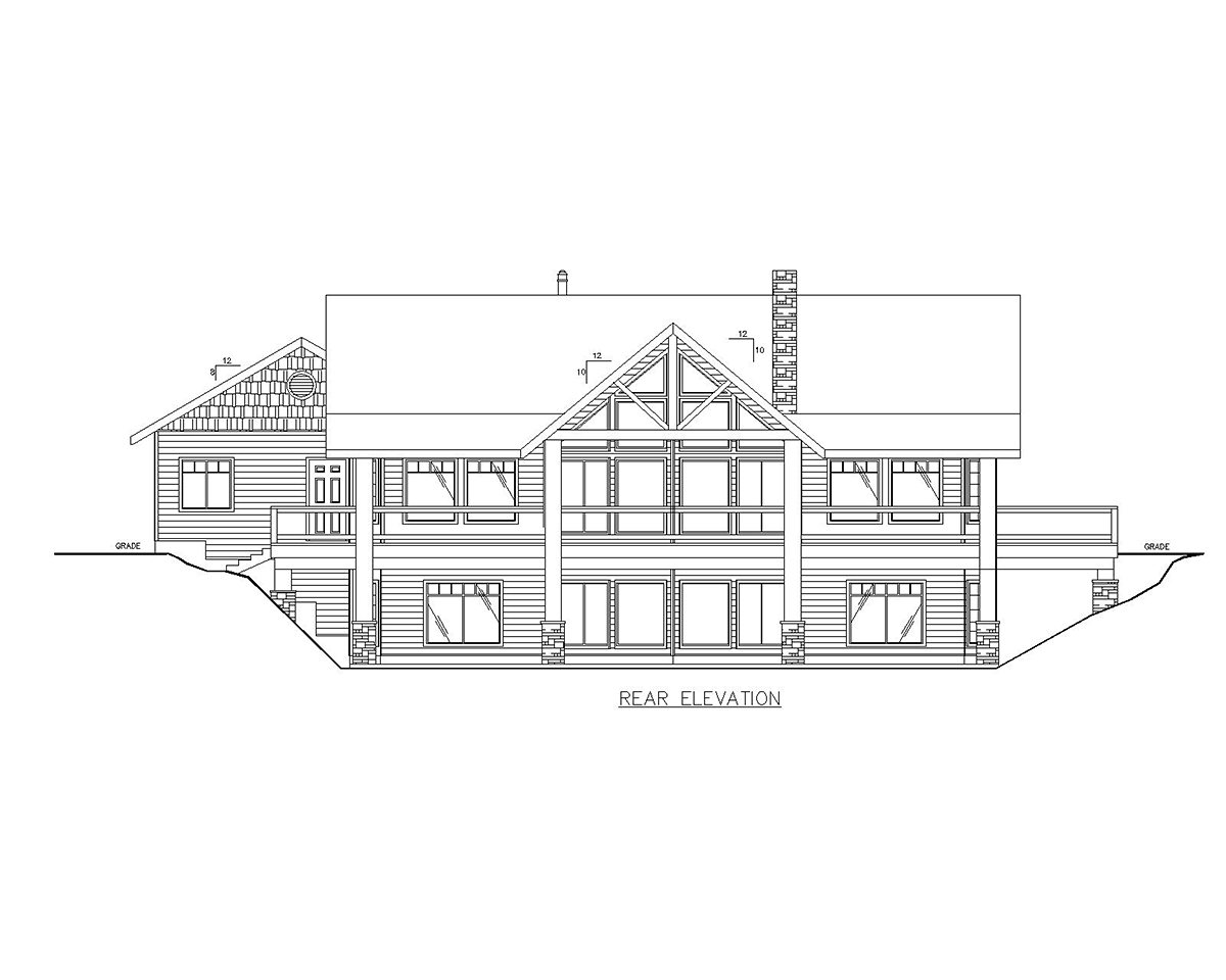 Contemporary Log Rear Elevation of Plan 87208