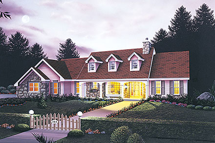 Country One-Story Elevation of Plan 87335