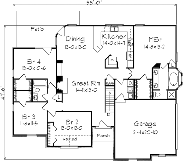 One-Story Traditional Level One of Plan 87343