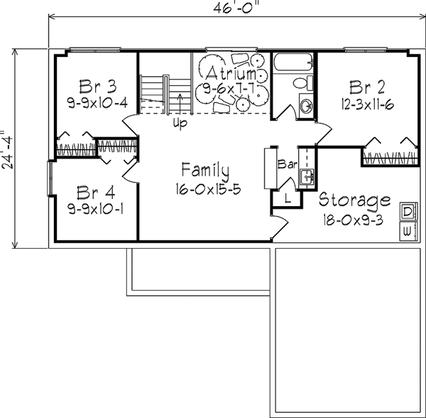 One-Story Ranch Lower Level of Plan 87344