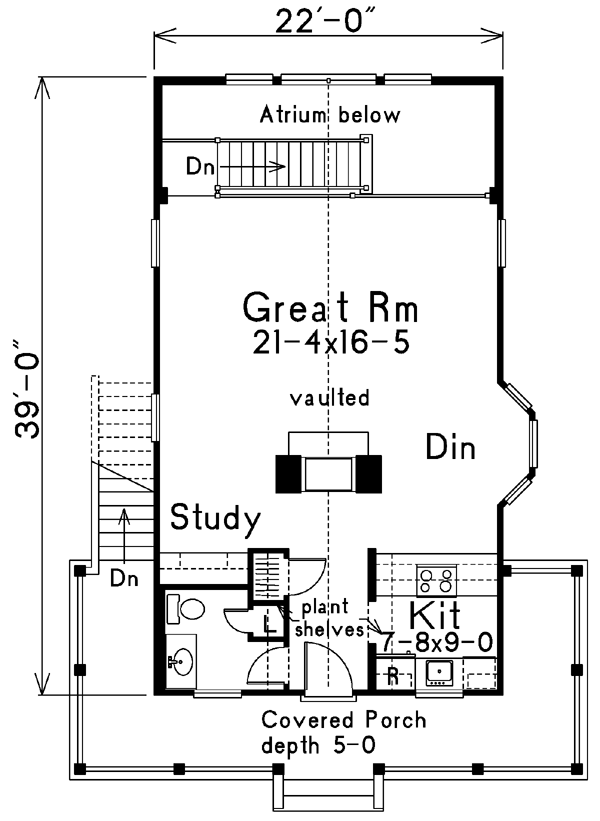 Narrow Lot One-Story Victorian Level One of Plan 87369