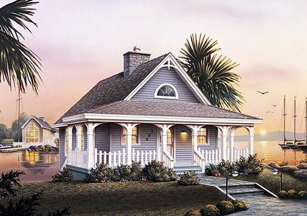 Narrow Lot One-Story Victorian Elevation of Plan 87369