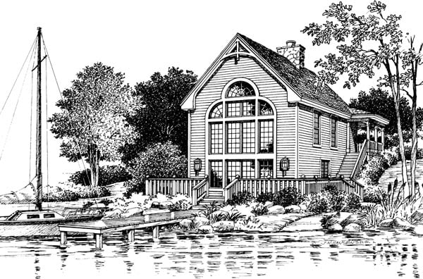 Narrow Lot One-Story Victorian Rear Elevation of Plan 87369