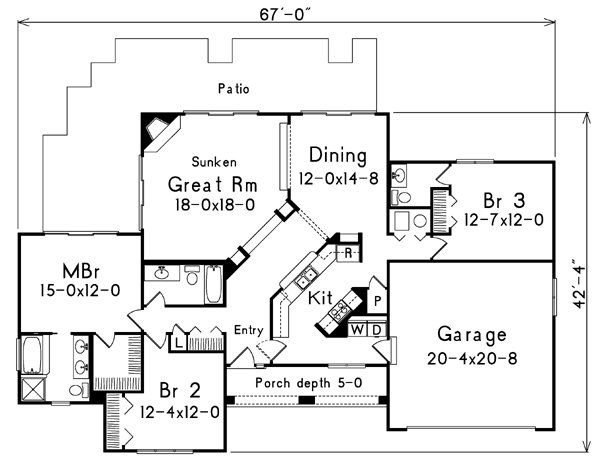 Mediterranean One-Story Level One of Plan 87374