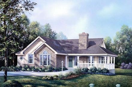 Country One-Story Elevation of Plan 87384
