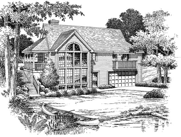 Country One-Story Rear Elevation of Plan 87384