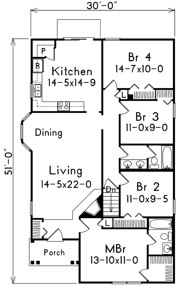 Country Narrow Lot One-Story Level One of Plan 87389