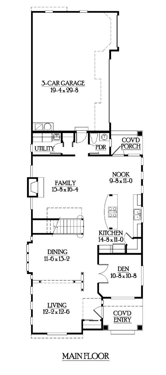 Country Craftsman Narrow Lot Level One of Plan 87461