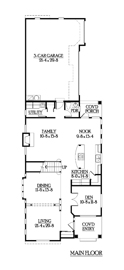 Country Craftsman Narrow Lot Level One of Plan 87462