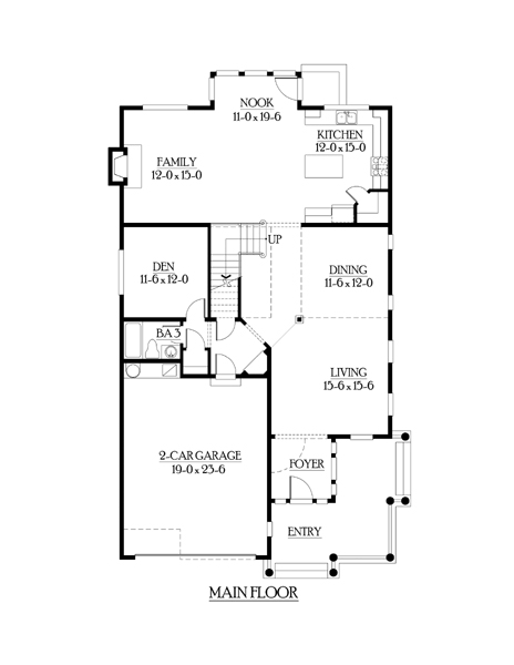 Country Craftsman Narrow Lot Level One of Plan 87478