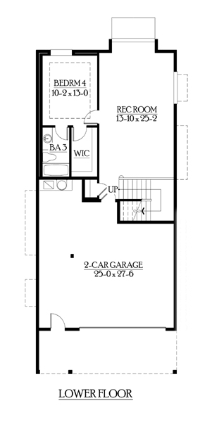 Narrow Lot Lower Level of Plan 87514