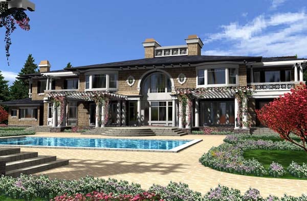 Colonial Plan with 9820 Sq. Ft., 4 Bedrooms, 8 Bathrooms, 3 Car Garage Rear Elevation