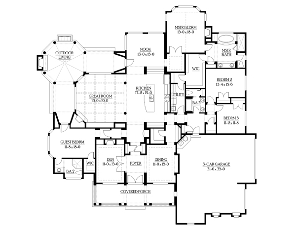 Colonial Country Craftsman Level One of Plan 87646