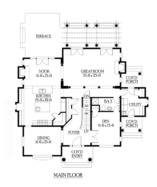 Colonial Craftsman European Level One of Plan 87663