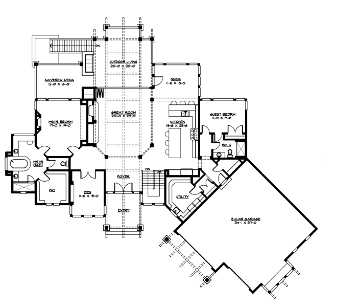 Cottage Traditional Level One of Plan 87681