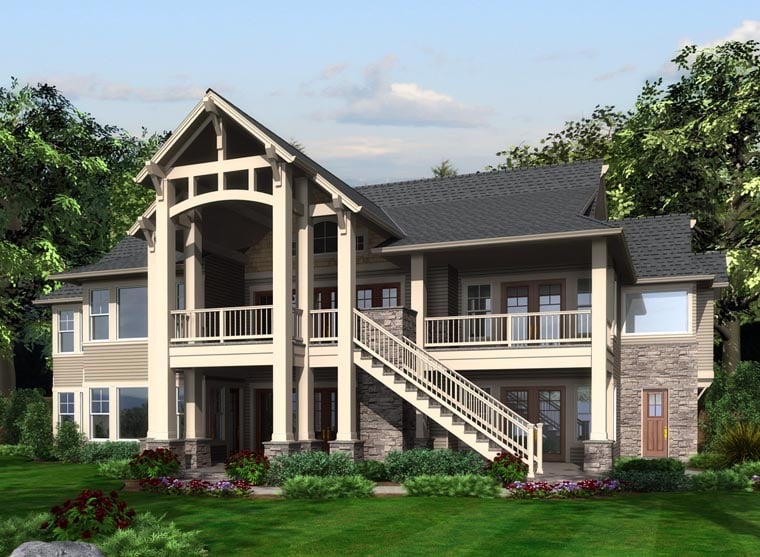 Cottage, Traditional Plan with 5515 Sq. Ft., 5 Bedrooms, 4 Bathrooms, 3 Car Garage Rear Elevation