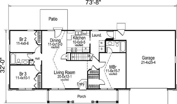 Plan 87805 | Ranch Style with 3 Bed, 2 Bath, 2 Car Garage